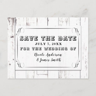 Vintage Shabby Chic Swirl White Wood Save The Date Announcement Postcard