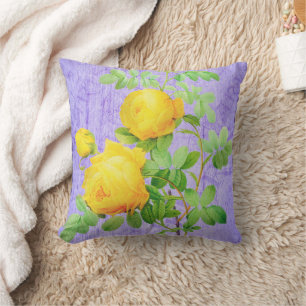 Vintage Shabby Chic Yellow Roses On Lilac Cushion