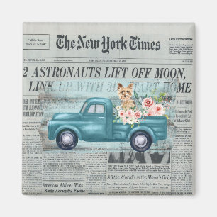 Vintage Shabby Chic Yorkie And Truck Ephemera  Magnet