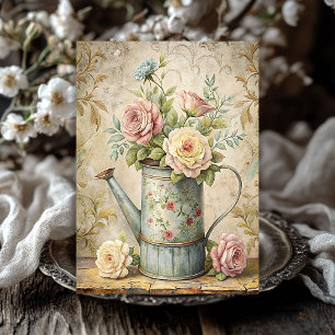 Vintage shabby dusty pink roses bouquet metal can tissue paper