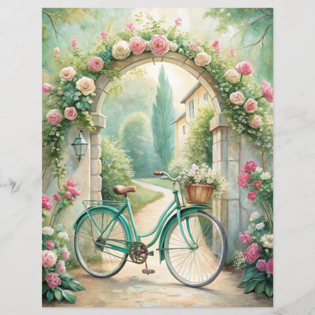 Vintage Shabby Mint Green Garden Scrapbook Paper (Front)