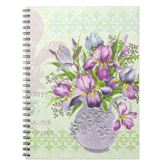 Vintage Shabby Purple Flowers Whimsical Green Notebook