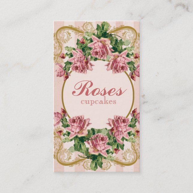 Vintage Shabby Roses Business Card (Front)