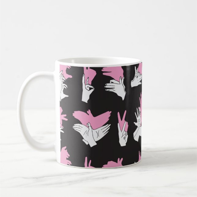 Vintage Shadow Hand Pattern Design Coffee Mug (Left)