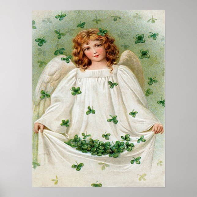Vintage Shamrock Angel St Patrick's Day Card Poster (Front)