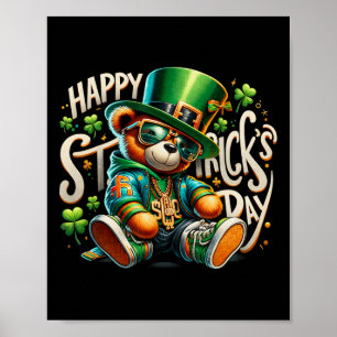 Vintage Shamrock Bear Retro St Patrick Happy St Pa Poster