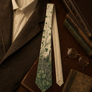 Vintage Shamrock Botanical Engraving St Patrick's Tie