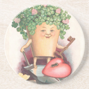 Vintage Shamrock Heart and Key St Patrick's Day Coaster