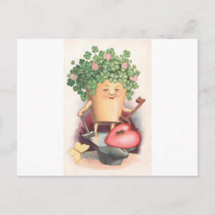 Vintage Shamrock Heart and Key St Patrick's Day Postcard