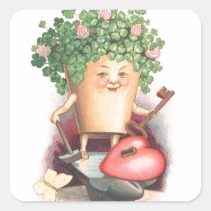 Vintage Shamrock Heart and Key St Patrick's Day Square Sticker