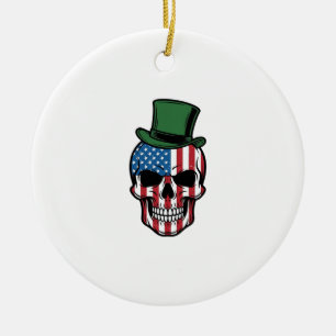 Vintage Shamrock Skull Flag Vector Design_1 Ceramic Ornament