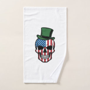Vintage Shamrock Skull Flag Vector Design_1 Hand Towel