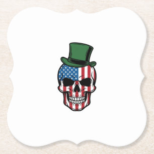 Vintage Shamrock Skull Flag Vector Design_1 Paper Coaster