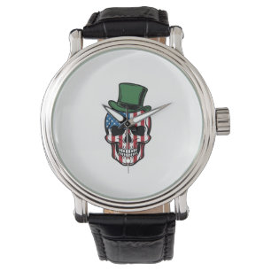 Vintage Shamrock Skull Flag Vector Design_1 Watch