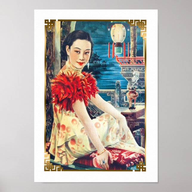 Vintage Shanghai Beauty Model in Evening Gown Poster (Front)