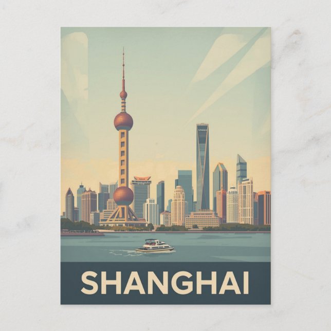 Vintage Shanghai Skyline Postcard (Front)