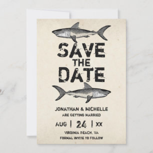 Vintage Shark Beach Wedding Save The Date