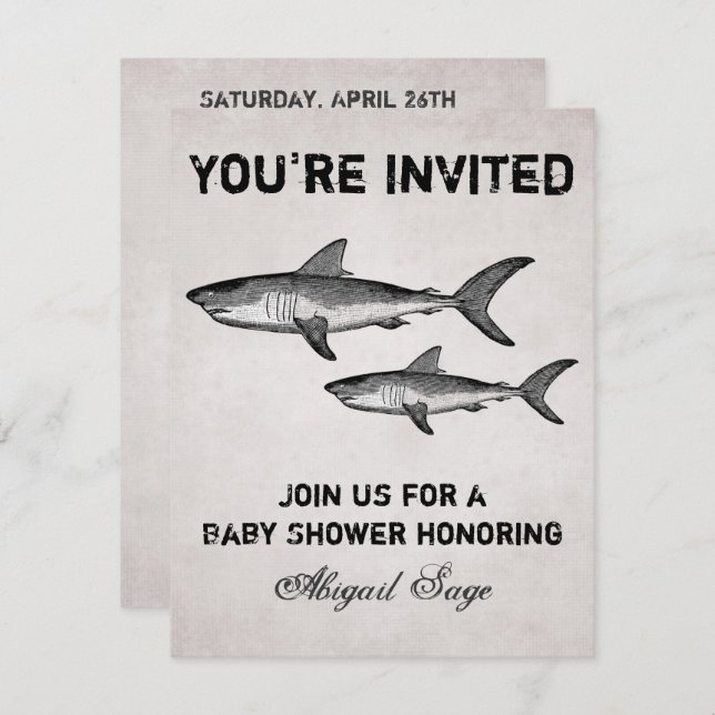 Vintage Shark Ocean Baby Shower Beach Invitation (Front/Back)