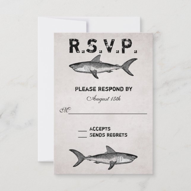 Vintage Shark ~ Ocean Beach Wedding RSVP Card (Front)