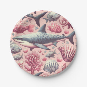 Vintage Shark Seamless Paper Plate