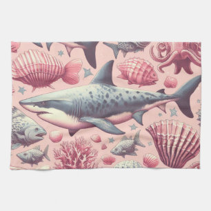 Vintage Shark Seamless Tea Towel