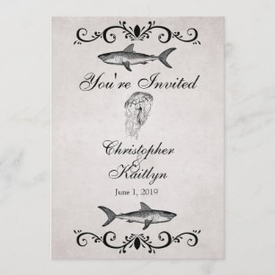Vintage Sharks and Jellyfish Beach Wedding Invite