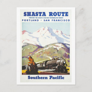 Vintage Shasta Route Train Poster Postcard