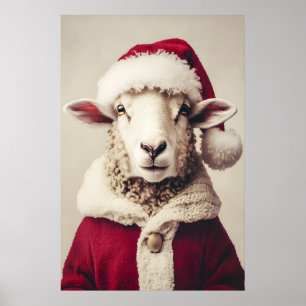Vintage Sheep Christmas Print, Festive Farm Animal Poster