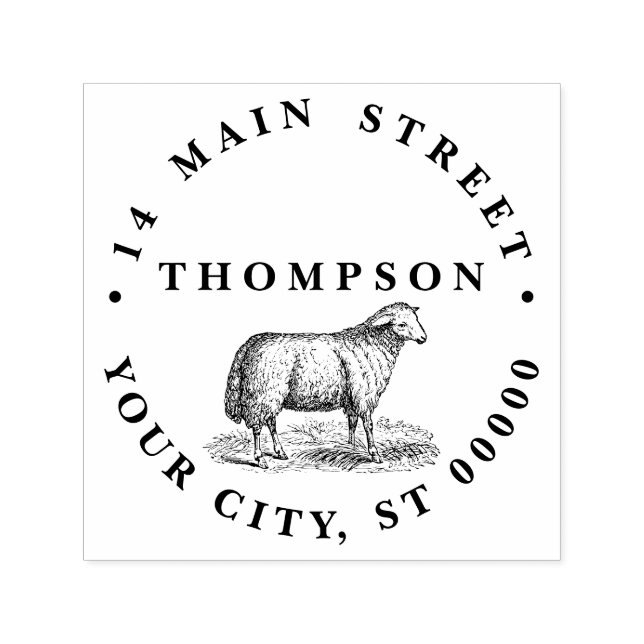 Vintage Sheep Ewe Farm Animals Drawing C Address Self-inking Stamp (Design)