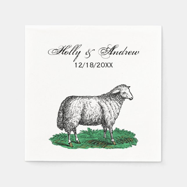 Vintage Sheep Ewe Farm Animals Drawing C Napkin (Front)