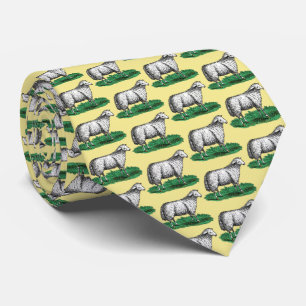 Vintage Sheep Ewe Farm Animals Drawing C Tie