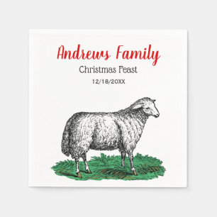 Vintage Sheep Ewe Farm Animals Drawing C Xmas Napkin