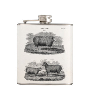 Vintage Sheep Ewe Farm Animals Retro Ewes Hip Flask
