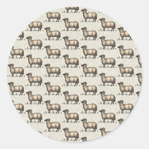 Vintage Sheep Illustration: Farm Classic Art Round Sticker