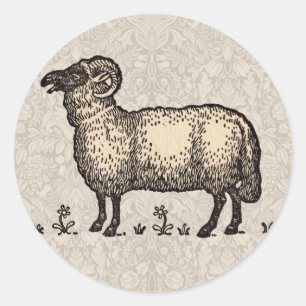 Vintage Sheep Illustration: Farm Classic Art Round Sticker