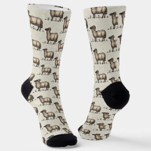 Vintage Sheep Illustration: Farm Classic Art Socks