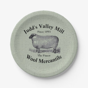 Vintage Sheep Image Judd's Valley Wool Mercantile Paper Plate