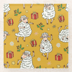 Vintage sheep: pastoral background. glass coaster