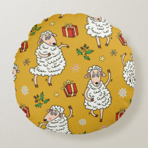 Vintage sheep: pastoral background. round cushion