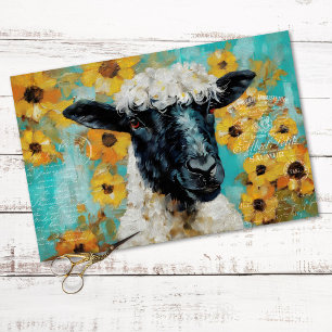 Vintage Sheep Rustic Floral Decoupage  Tissue Paper