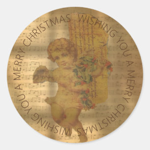 Vintage Sheet Music and Faded Angel Christmas Classic Round Sticker