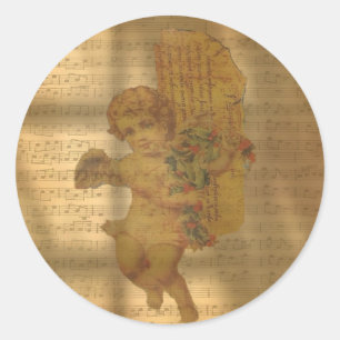 Vintage Sheet Music and Faded Angel Christmas Classic Round Sticker