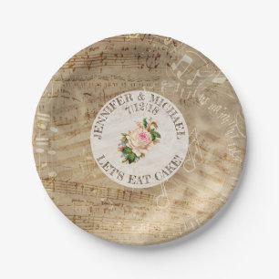 Vintage Sheet Music Antique Rose Cake Paper Plates