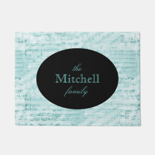 Vintage Sheet Music Aqua Personalised Door Mat