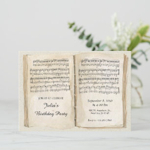 vintage sheet music book page birthday  invitation