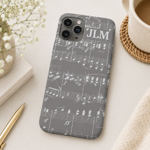 Vintage Sheet Music in Grey and White Signature  iPhone 11 Pro Case