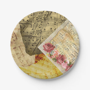 Vintage Sheet Music Musical Notes Piano Rose Cake Paper Plate