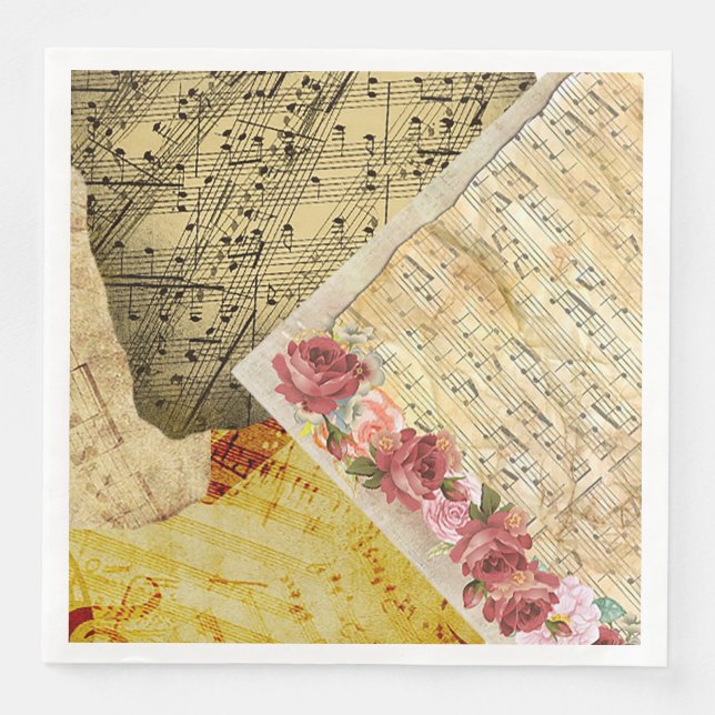 Vintage Sheet Music, Musical Notes, Piano Roses Napkin (Front)