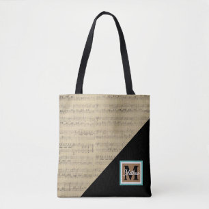 Vintage Sheet Music note Musician Monogram Tote Bag