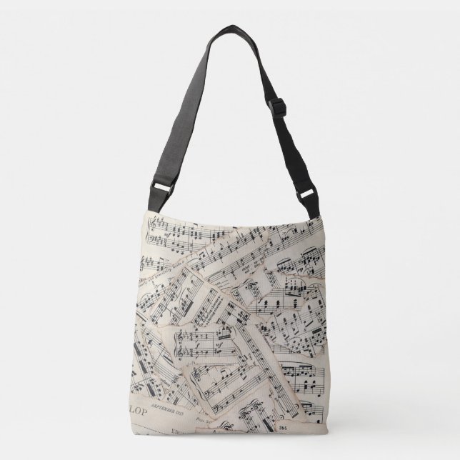 Vintage Sheet Music Paper Collage Crossbody Bag (Front)